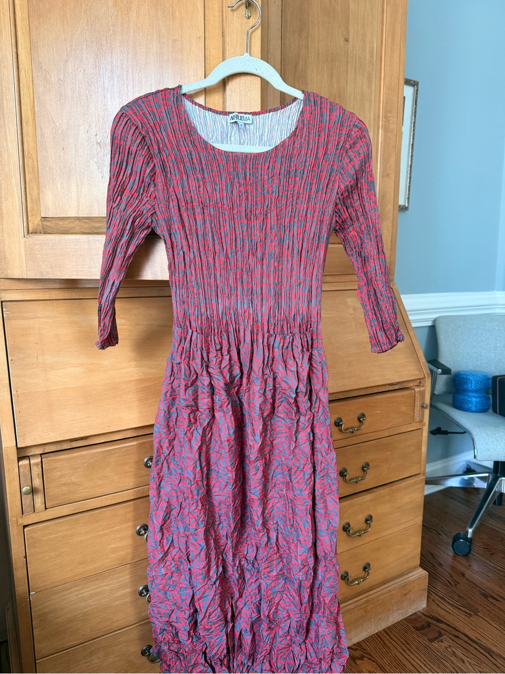 Alquema Smash Pocket Pleated Midi Dress Gray Red Size 0 — Never Worn